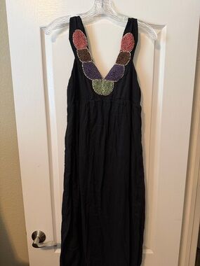 Anthropologie Black Maxi Dress with Multicolor Beaded Neckline